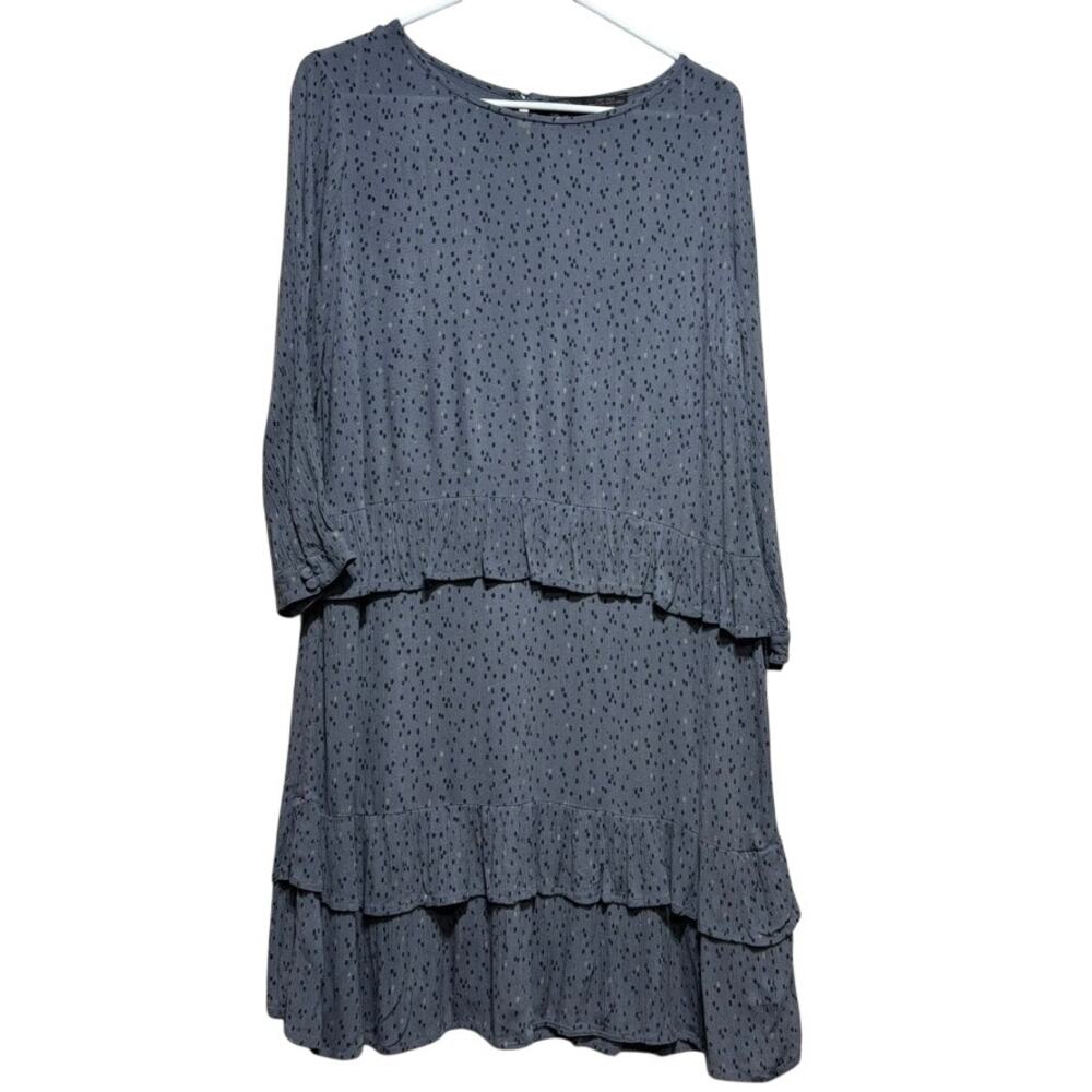 Fat Face Women's Tiered Dress UK 14 US 10 Gray Polka Dot Midi Long Sleeve